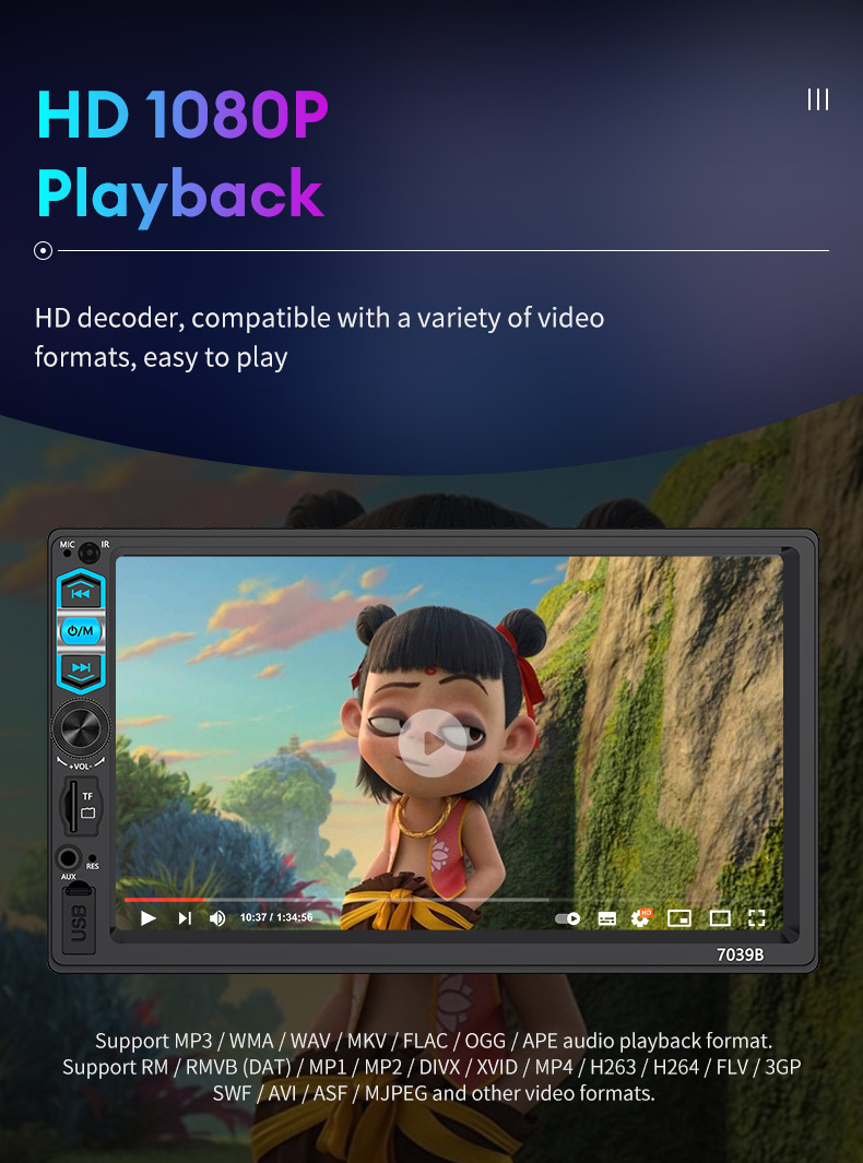 7inch Mp5 Player Car Display Screen Portable Fm Reversing Rear View Bluetooth Connection Hd 1080