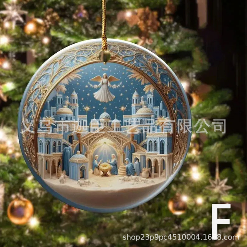 クロスボーダー起爆クリスマスストラップパーティーペンダントサンタクロース漫画クリスマスツリーペンダントアクリル円形平面|undefined