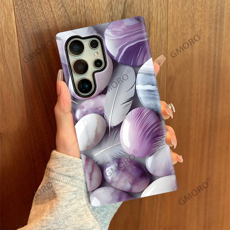 Amazon Creative Feather Pebble Suitable for Samsung S24 Two-In-One Film Case S25/S23 All-Inclusive Mobile Phone Case