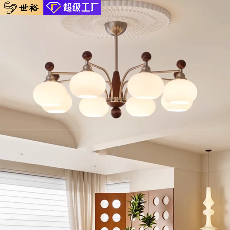 Medieval Style Living Room Chandelier Solid Wood Retro Song Dynasty Aesthetics 2025 New Hall Main Light Whole House Lighting Package Set