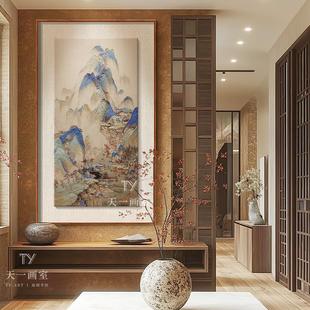 Textured Pure Hand-Painted Oil Painting of Thousand Miles of Rivers and Mountains, New Chinese Style Entrance Decorative Painting, Three-Dimensional Relief Sandstone Living Room Hanging Painting