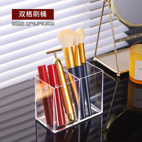 Desktop acrylic pen holder makeup brush storage vanity desk eyebrow pencil lipstick simple storage box transparent