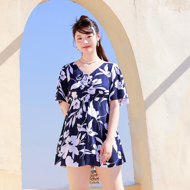 Bañador de mujer grande nuevo estilo impresa unidad de baño conservadora damas delgada cubrir el estómago ocio suelto bañador de spa