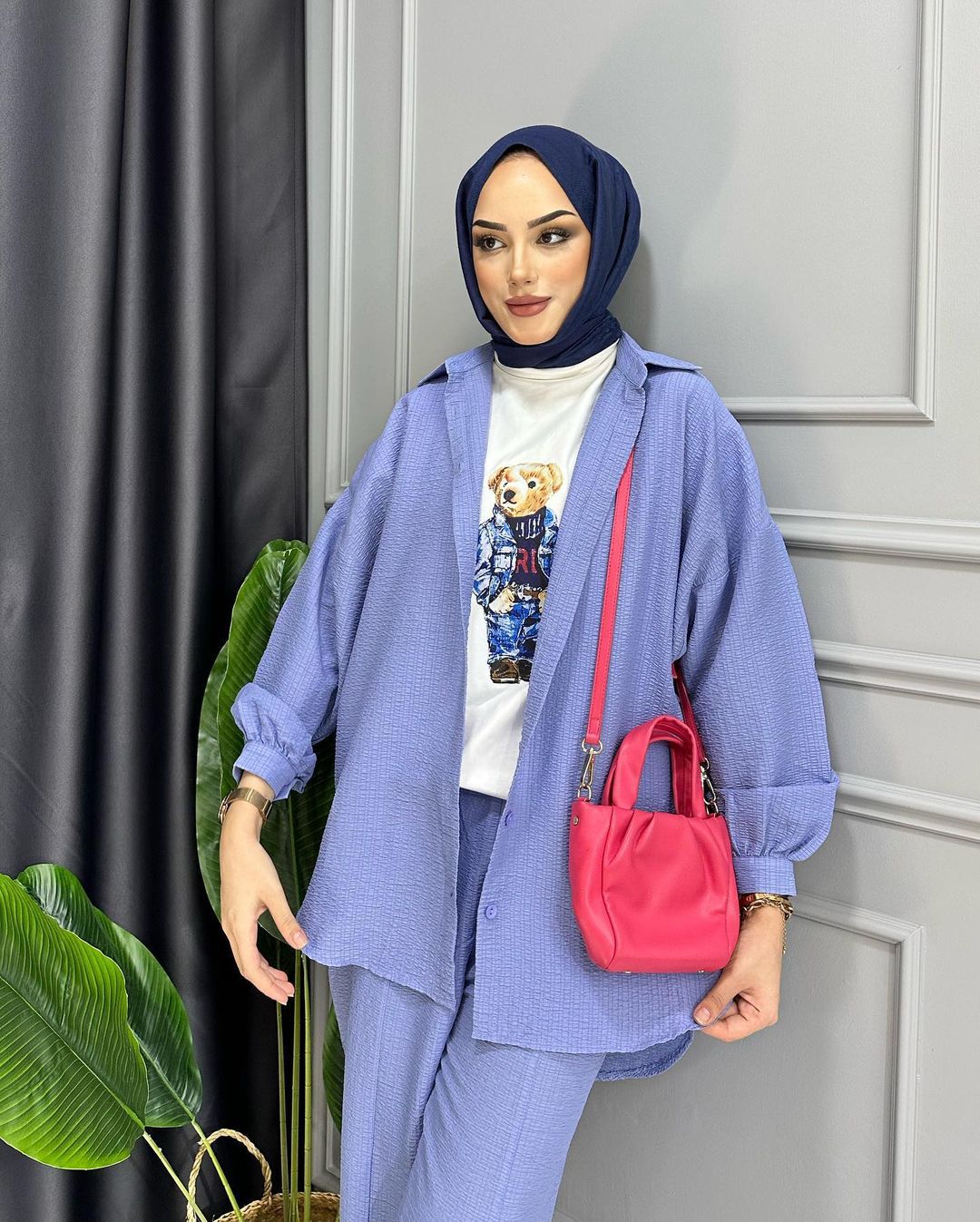 Modisches Muslim Damen Set Aus Kreppstoff Bluse Und Hose Locker_voghion.com