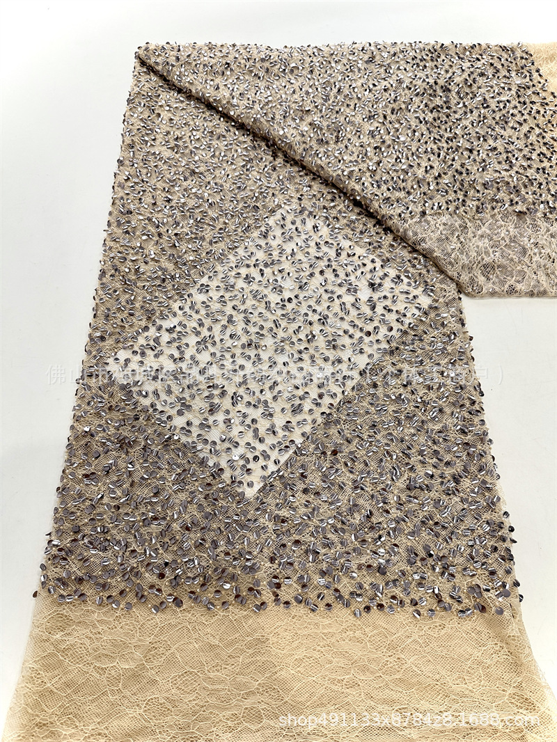 Tejido de sequinilla tejido de bordado pesado tejido de cordón de encaje de verano vestido de noche alta tela de moda image 9