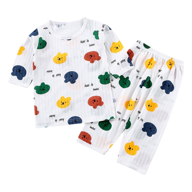 Conjunto de pijama para uso doméstico, ropa de algodón puro para aire acondicionado para niños y niñas, ropa de verano fina de manga corta para bebés y niños pequeños.