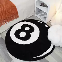 Black 8-Ball Flocked Tufted Living Room Rug for Gaming Room Plush Chair Mat Stain-Resistant Bedroom Bedside Carpet Non-Slip
