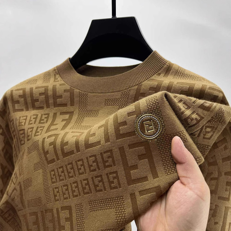 Brand Knitwear Sweater Men's Crewneck Spring and Autumn Long Sleeve T-Shirt Men's Letter Jacquard Sweater Men's Base Shirt Top-