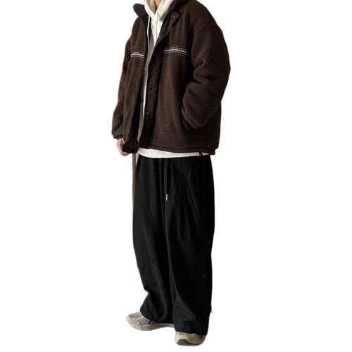 Japanese-style men's clothing retro city boy loose work pants wide-leg versatile elastic waist design casual long pants for men