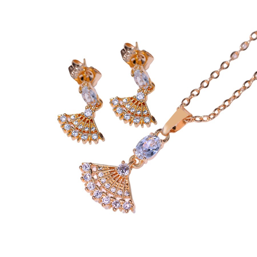 Moda transfronteriza popular pendientes de zircon collar conjunto de joyería para mujeres pendientes de zircon colgante de dos piezas conjunto de joyería exquisita