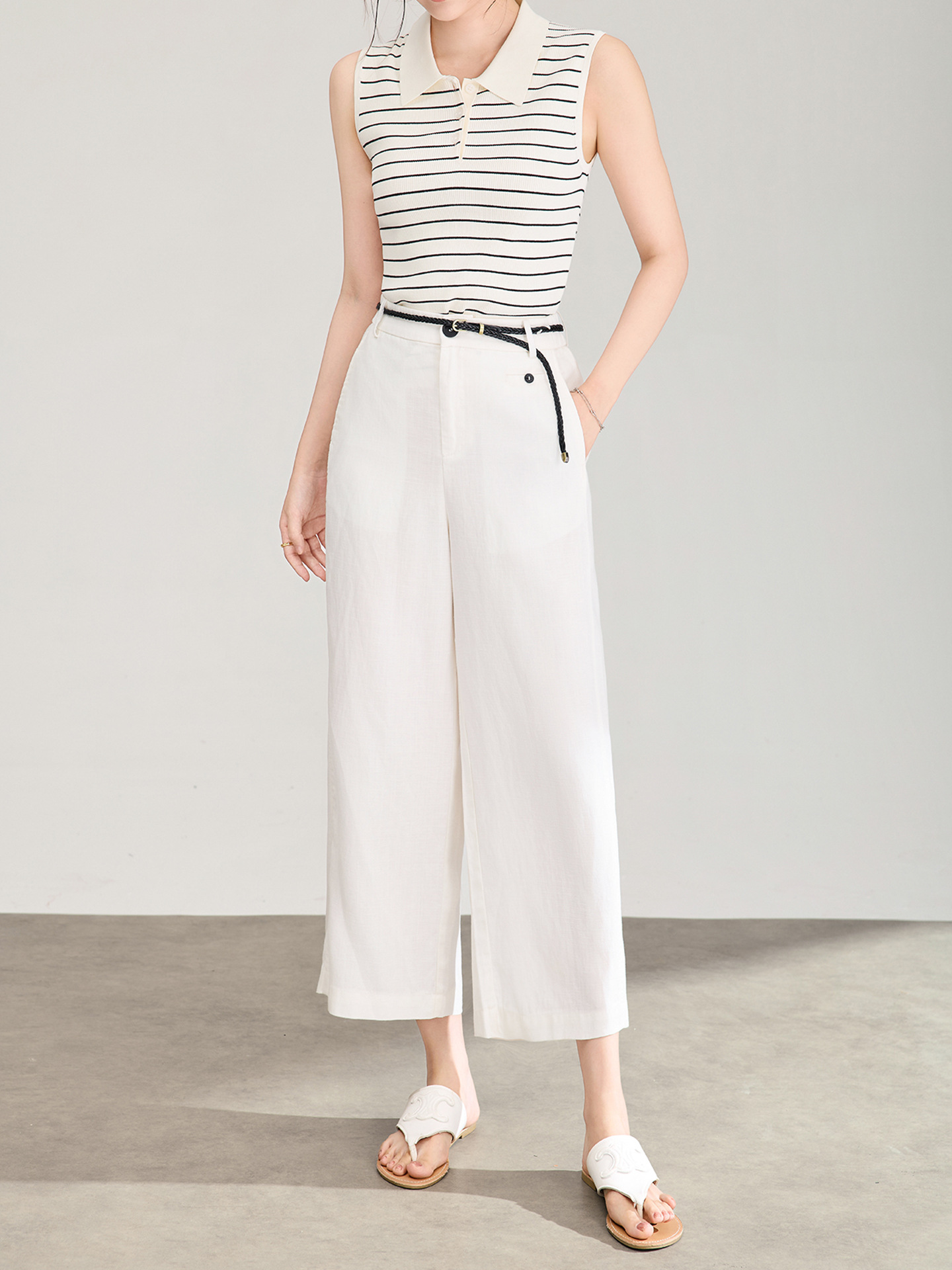 Quần culottes nữ ống rộng dáng suông, cạp cao, chất liệu tencel linen thoáng mát, phù hợp mùa hè — Xanh lông mòng đen