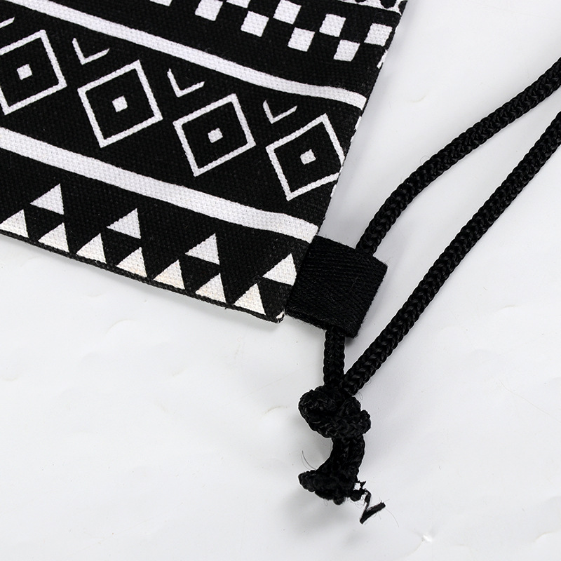 Fábrica al por mayor negro y blanco de algodón grueso bolsa de cordón de lona mochila personalizada Cordón de estudiante mochila