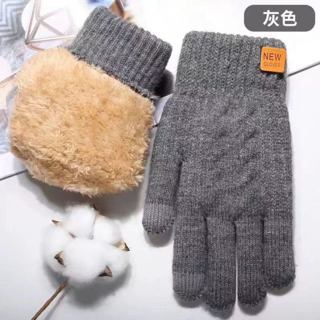 Guantes de punto de doble capa engrosados de terciopelo de invierno para hombre