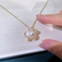 镀金镶锆石珍珠花卉锁骨链