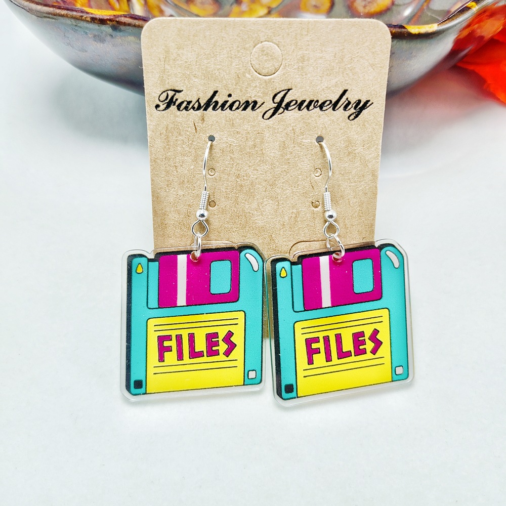 14g Weight Iron Ear Needle Material Drop Earrings Classification 1 Pair Quantity Holiday, Daily Occasion Acrylic Material Printing, Color Block, Rubik'S Cube Pattern Women's Gender Stoving Varnish Design Novelty Style 1 Pair Novelty Printing Color Block Rubik'S Cube Stoving Varnish Arylic Drop Earrings 13