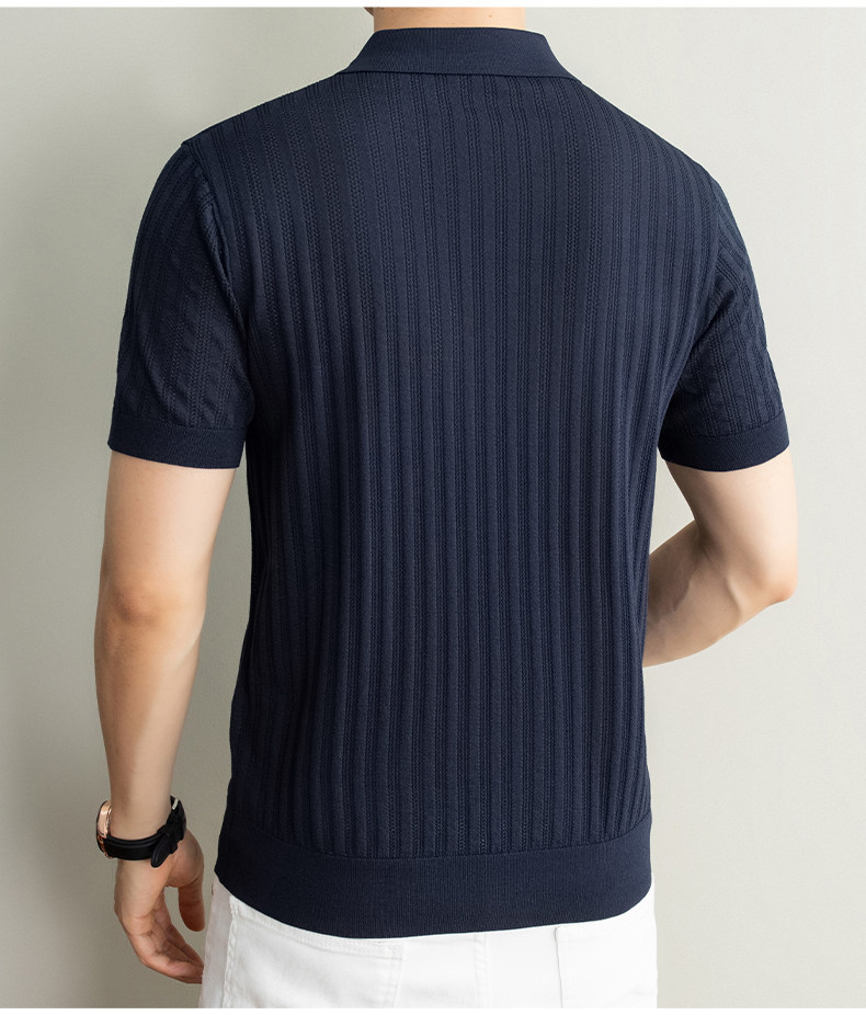 Men's Ice Silk Breathable Polo Shirt Short Sleeve Hollow Out Jacquard Knit Summer Casual Loose Versatile Top_viptrois.com