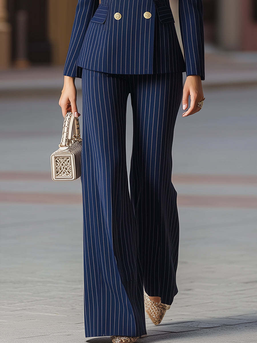 Elegant Striped Suit Set for Women Long Sleeved European American Style Slim Fit Waist Defining Commuter Wear 2025 Hot Selling_ecoleips.com