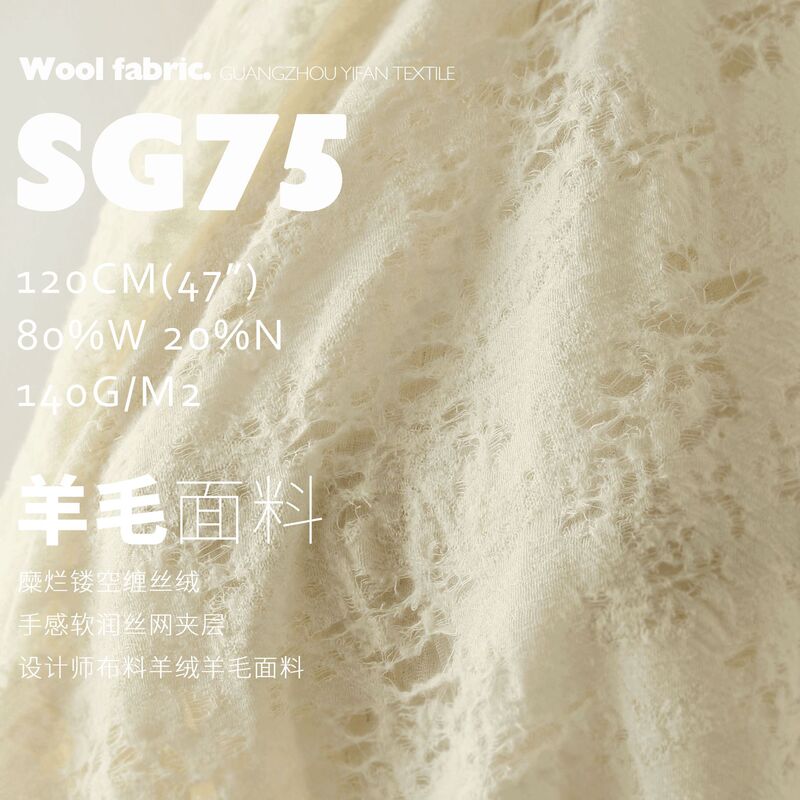 Rotten Cut Out Velvet, Soft Mesh Sandwich, Designer Fabric, Cashmere Wool Fabric Sg75