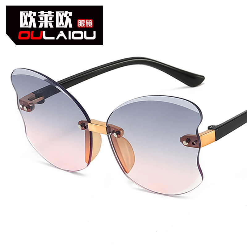 OleOle 12009 Frameless Butterfly Sunglasses for Women, 2024 New Progressive Dual-Color Aviator Sunglasses, Copy Children's Glasses