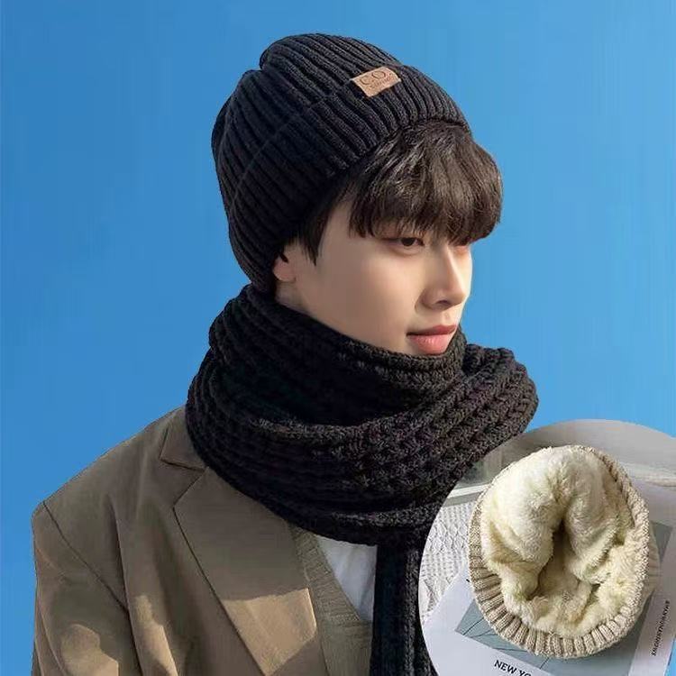 冬季加绒帽子男大头围保暖加厚毛线帽骑车护耳帽时尚拼色针织帽潮