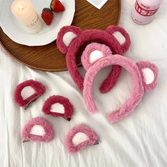 草莓熊毛絨發箍女秋冬洗臉壓發防滑發卡2022年新款網紅貓耳朵頭箍