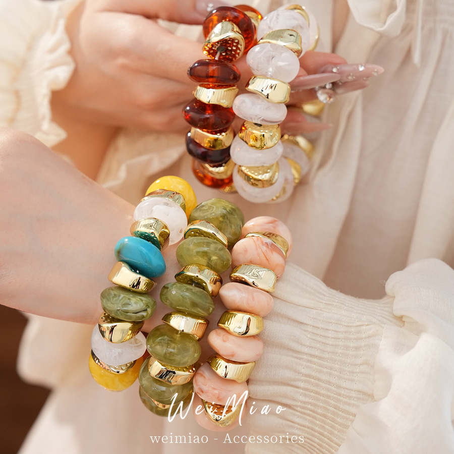 Acrílico irregular geometría redonda cuentas pulsera elástica ligera pulsera de nicho de lujo Europa y América temperamento transfronterizo joyería