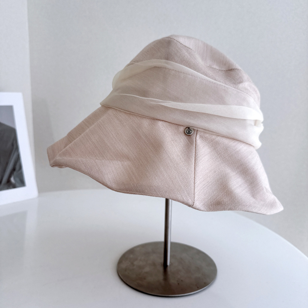 Elegant Luxury Mulberry Silk Ribbon Bucket Hat For Women, Summer Sun Protection Lyocell Cooling Sun Hat - Thumbnail 3