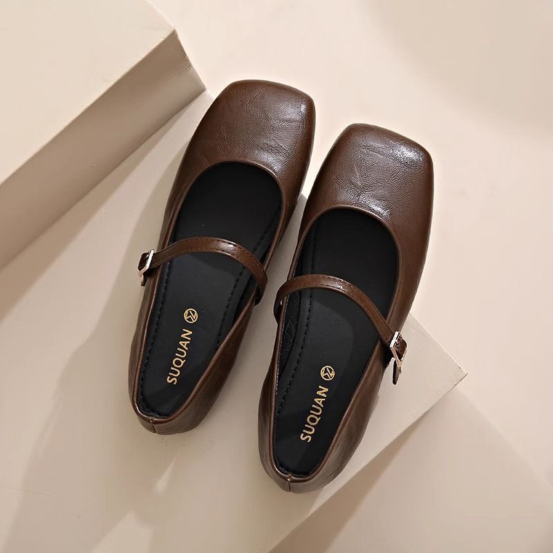 Cabeza cuadrada francesa zapatos de una sola cabeza superficial para mujeres 2026 primavera nuevos zapatos de cuero con falda suave zapatos mary-zhen