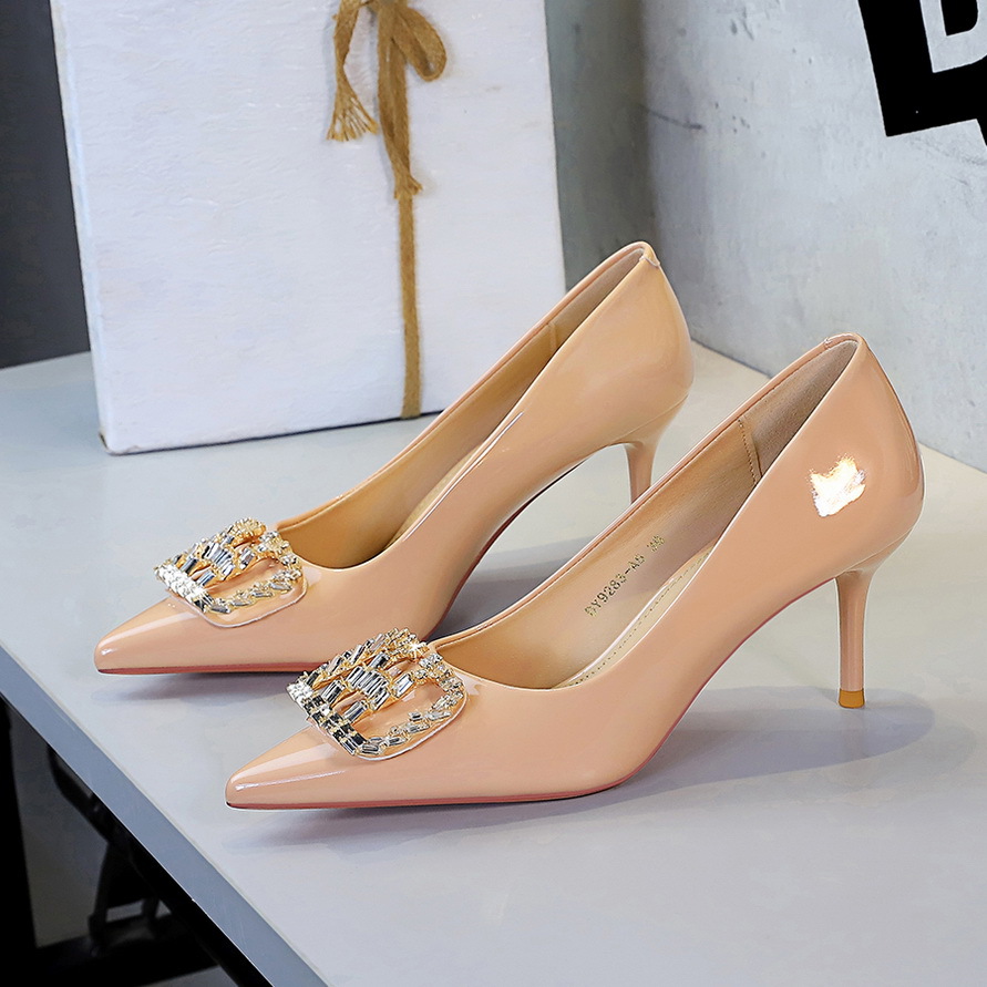 9283-AK213 Elegant Heels For Women, High-end Rhinestone Pointed Toe Sexy Stiletto Heels, Women's Patent Leather High_vogvips.com