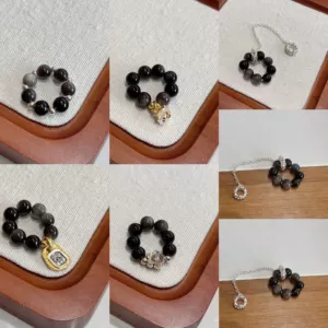 Niche Light Luxury Fashion Silver Obsidian 6mm Bead Spacer Handmade Running Ring Bracelet DIY Accessories Wholesale