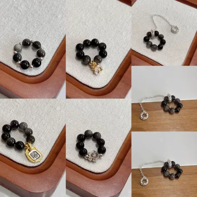 Niche Light Luxury Fashion Silver Obsidian 6mm Bead Spacer Handmade Running Ring Bracelet DIY Accessories Wholesale