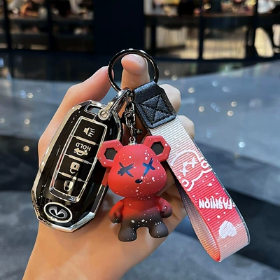 Car key bag | case qx50l/qx70/q70l/qx60/fx35 car - infiniti-f-smart-4-key-horn-key-single-shell-black-red-violent-bear-pendant