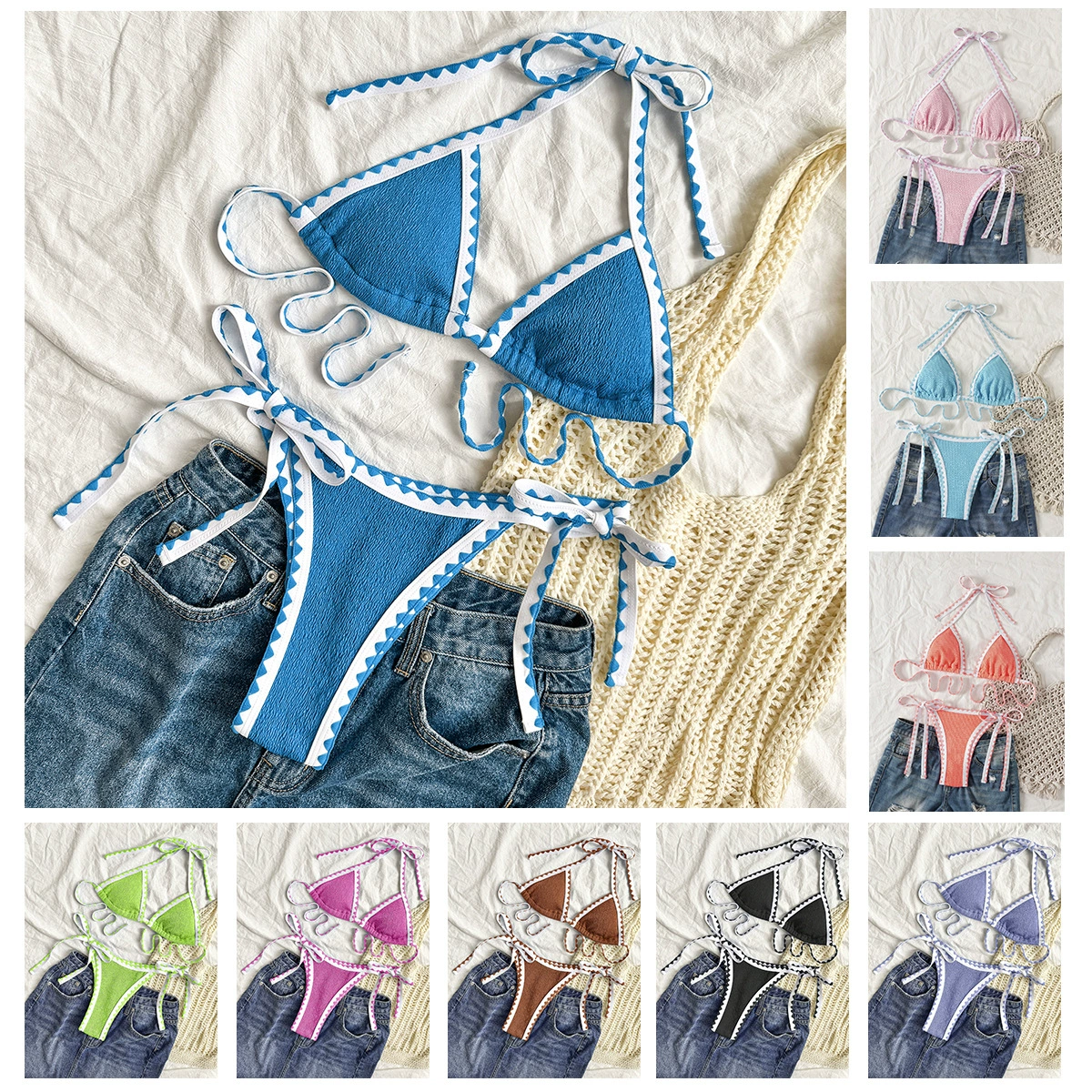 2024 плавательный речной новый комплект бикини из двух предметов модный сексуальный женский купальник на шнуровке европейские и американские экспортные трансграничные производители