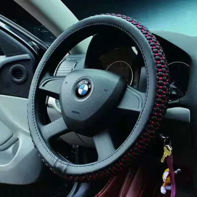 Truck Steering Wheel Cover, Summer Ice Silk Steering Wheel Cover, Universal Car Steering Wheel Cover for All Seasons, Breathable Anti-Slip Handle Cover (Steering wheel cover) - machine-knitted-black-and-red-38