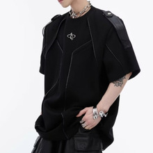 2025夏季新款潮牌个性拼接线条分割设计感短袖T恤男士高级感上衣