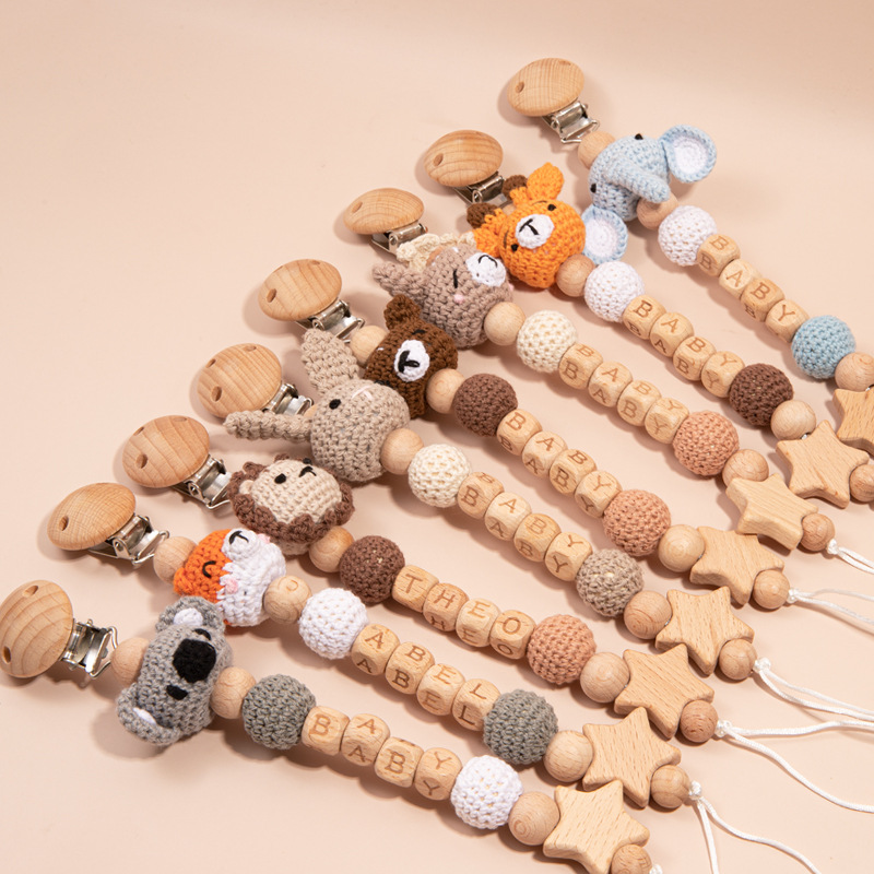 Foreign Trade Etsy Cartoon Animal Baby Soothing Beaded Pacifier Chain Crochet Children's Teething Anti-Drop Chain