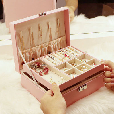 Jewelry box storage box high-grade jewelry multi-function double-deck Leatherwear Home Furnishing multi-storey capacity Lock Earring box