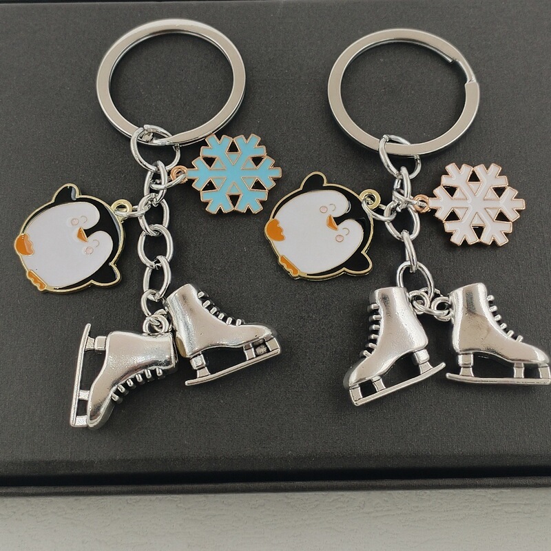 Penguin Snowskier Skate Skates Skate Sports Lovers Key Chain Winter Sports Key Ring