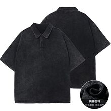美式复古水洗短袖polo衫男女夏季高街潮牌宽松休闲情侣体恤上衣服