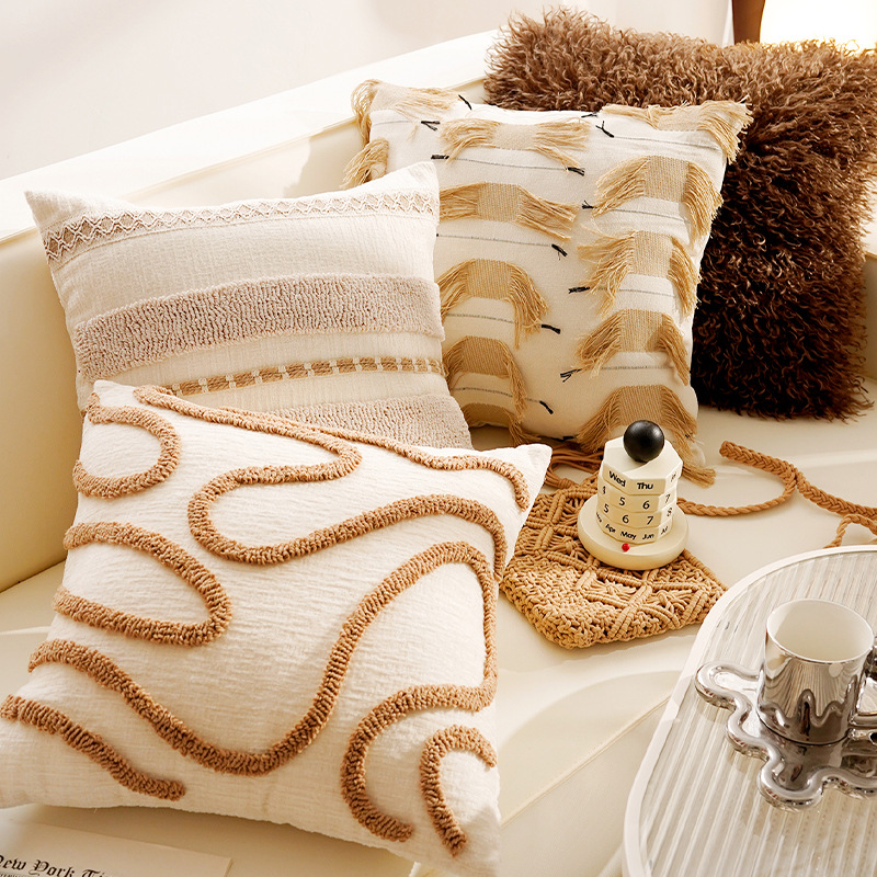 Almohada marrón cálida de viento silencioso nórdico interior textura sofá de sala de estar almohada ventana salediza cojín dormitorio funda de almohada de cabecera