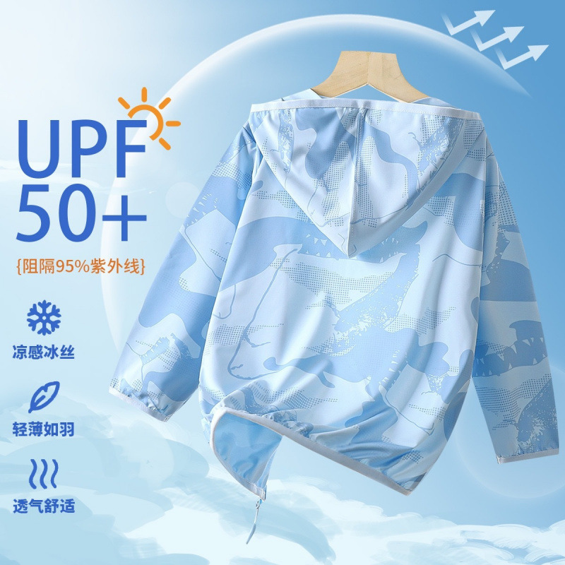 子供用夏用薄手通気性日焼け止め服UPF50+中型および大型子供用男性と女性の抗UVアイスシルク涼しく見栄えの良いジャケット|undefined