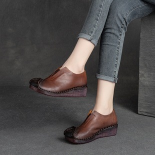 Shanghai Jiebu 2022 first layer cowhide new ethnic style retro single-layer shoes soft sole comfortable all-match Fashion women's shoes