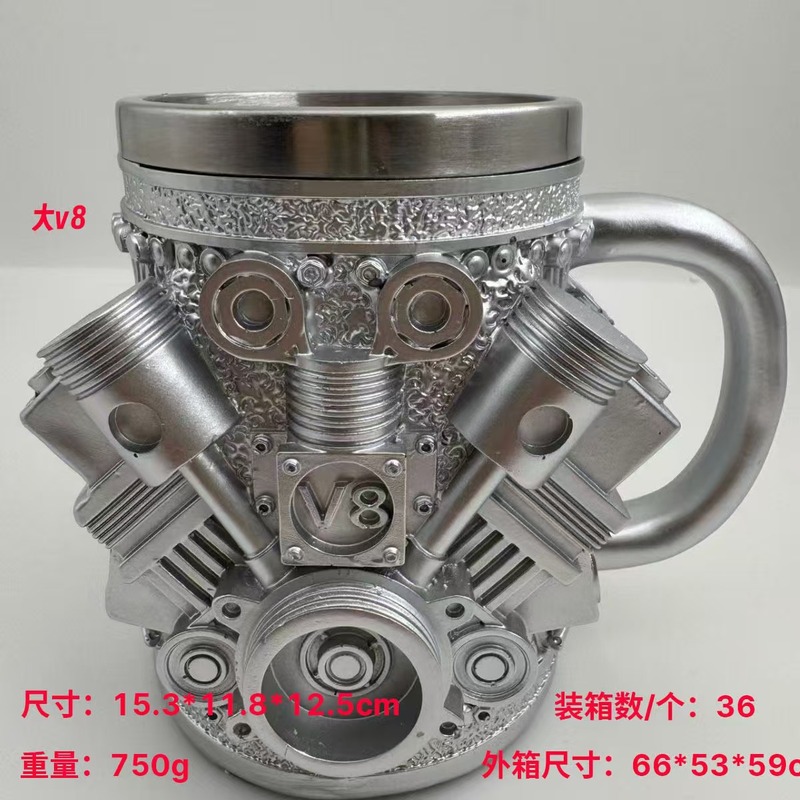 跨境爆款马克杯v6创意v8树脂不锈钢水杯大白鲨杯子装饰品摆件厂家|undefined