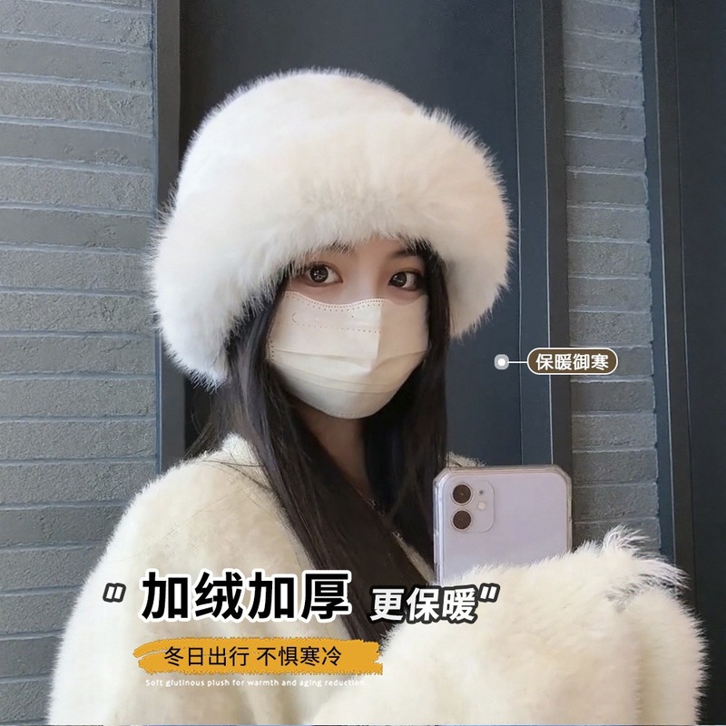 东北毛绒帽子女秋冬高级感大头围蒙古盆帽加绒加厚保暖防寒渔夫帽|undefined