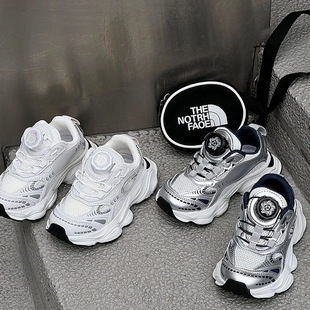 2025 Spring and Autumn New Rotary Buckle Boys Lightweight Breathable Mesh Sports Shoes Girls Baby Daddy Running Shoes