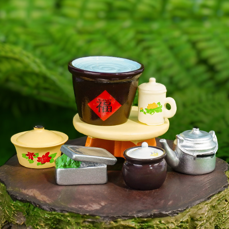 Artículos de uso diario nostálgicos, accesorios de decoración del hogar, micro paisaje, tanque de agua retro, tanque de gas, estufa de carbón, hervidor de agua caliente