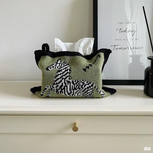 Creative Vintage Zebra American Retro Car-Mounted Knitted Fabric Tissue Box Tissue Storage Wall-Mounted Tissue Bag Cover