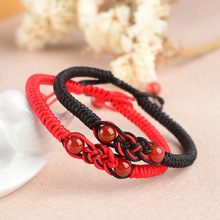 手工編織同心結紅繩情侶手鏈天然瑪瑙本命年化太歲男女紅手繩批發