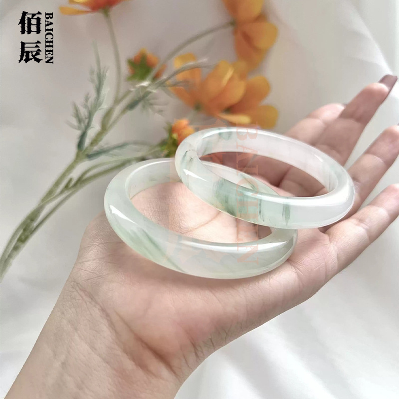 新疆天山翠ブレスレット雪翠氷種漂花玉ブレスレット天然金糸玉翡翠色玉ブレスレット|undefined