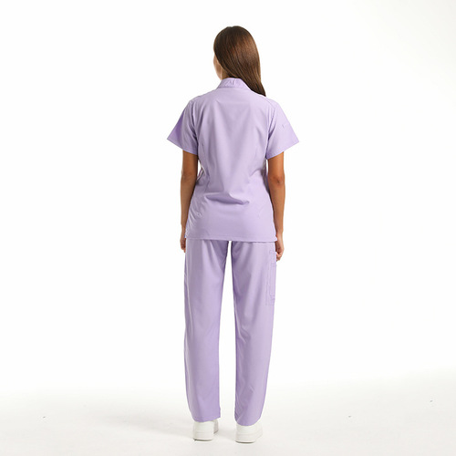 Cross-border surgical scrubs set for women, short-sleeve zip-up stand collar, pet grooming hospital doctor and nurse workwear